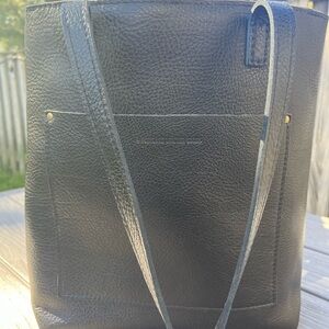 Portland Leather Black Leather Crossbody Tote